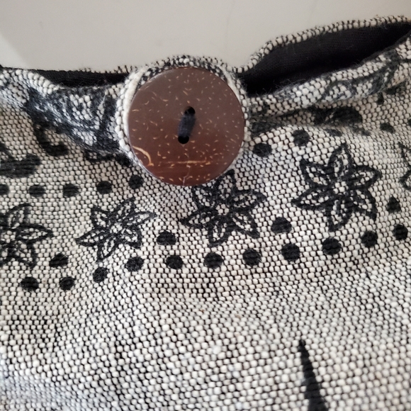 RISING INT'L Gray Black Woven Fabric Hobo Zip Shoulder Bag Floral & Hemp Boho - Picture 11 of 16